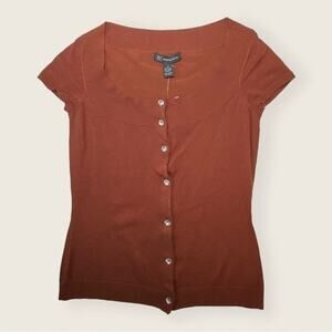 NWT | INC | Silk Stone Encrusted Button Crop Top | Brown | Small